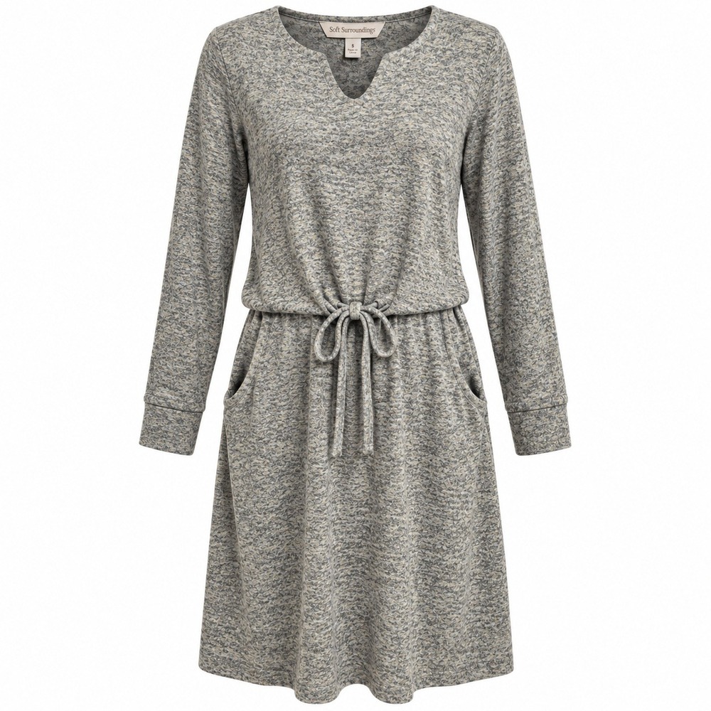 Soft Surroundings Easy Living Dress Gray Cozy Knit Drawstring Pockets S